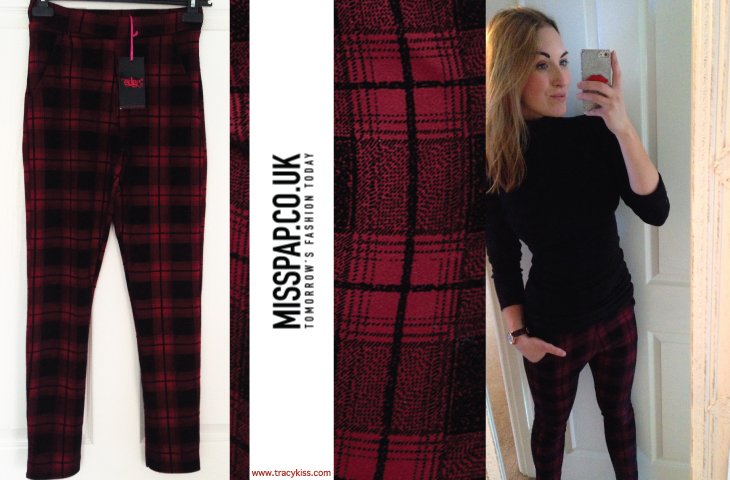 Miss Pap Tamara Black & Wine Flocked Tartan Trousers