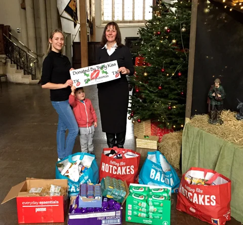 Tracy Kiss Donates Food To The Homeless At Saint Mary's Chruch Aylesbury