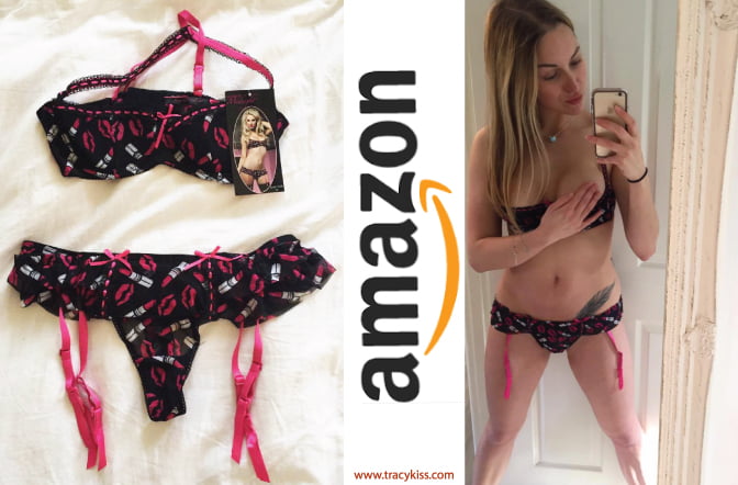 Amazon Wishlist Black Lipstick & Kisses Print Lingerie