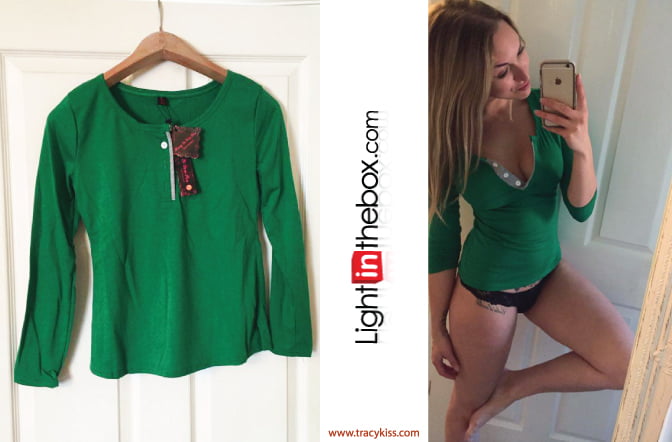 LightInTheBox Green Fitted Long Sleeve T-Shirt